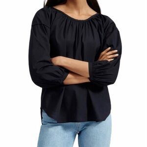 Everlane NWT Ruched Boatneck 3/4 Sleeve Blouse Top Shirt Lightweight Black Sz 00